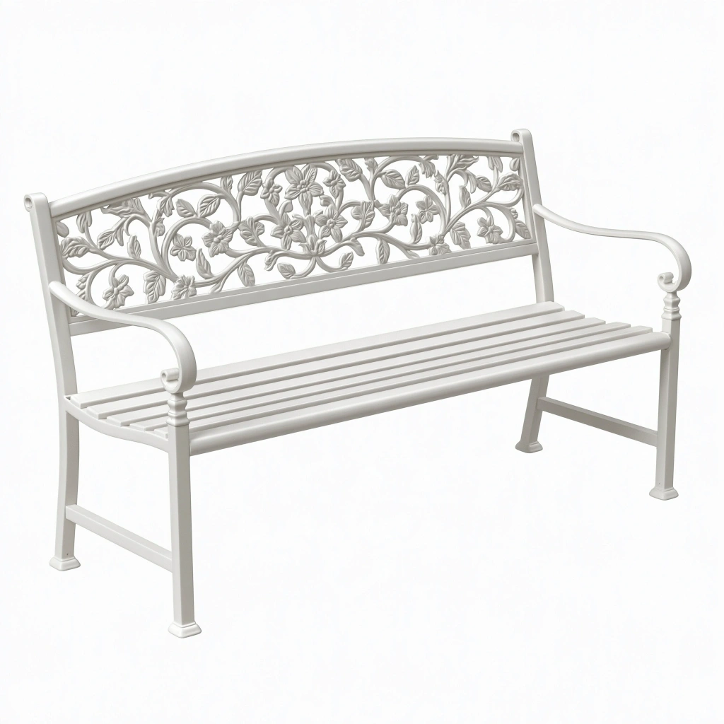 Ławka ogrodowa 125 x 60 x 90 cm metalowa biała z kwiatowym oparciem
