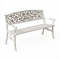 Ławka ogrodowa 150 x 60 x 90 cm metalowa biała z oparciem w stylu klasycznym