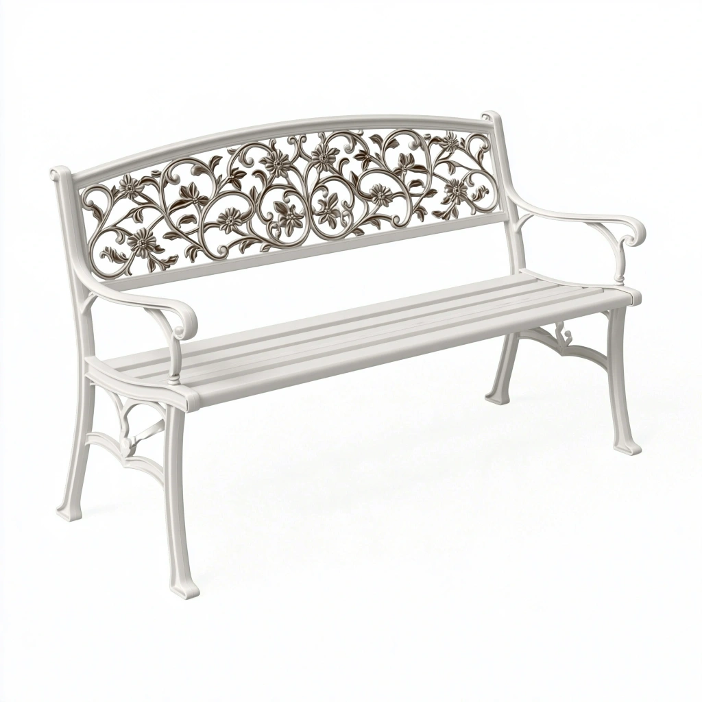 Ławka ogrodowa 150 x 60 x 90 cm metalowa biała z oparciem w stylu klasycznym