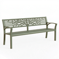 Ławka ogrodowa 150 x 60 x 90 cm metalowa zielona z oparciem w motyw drzewa