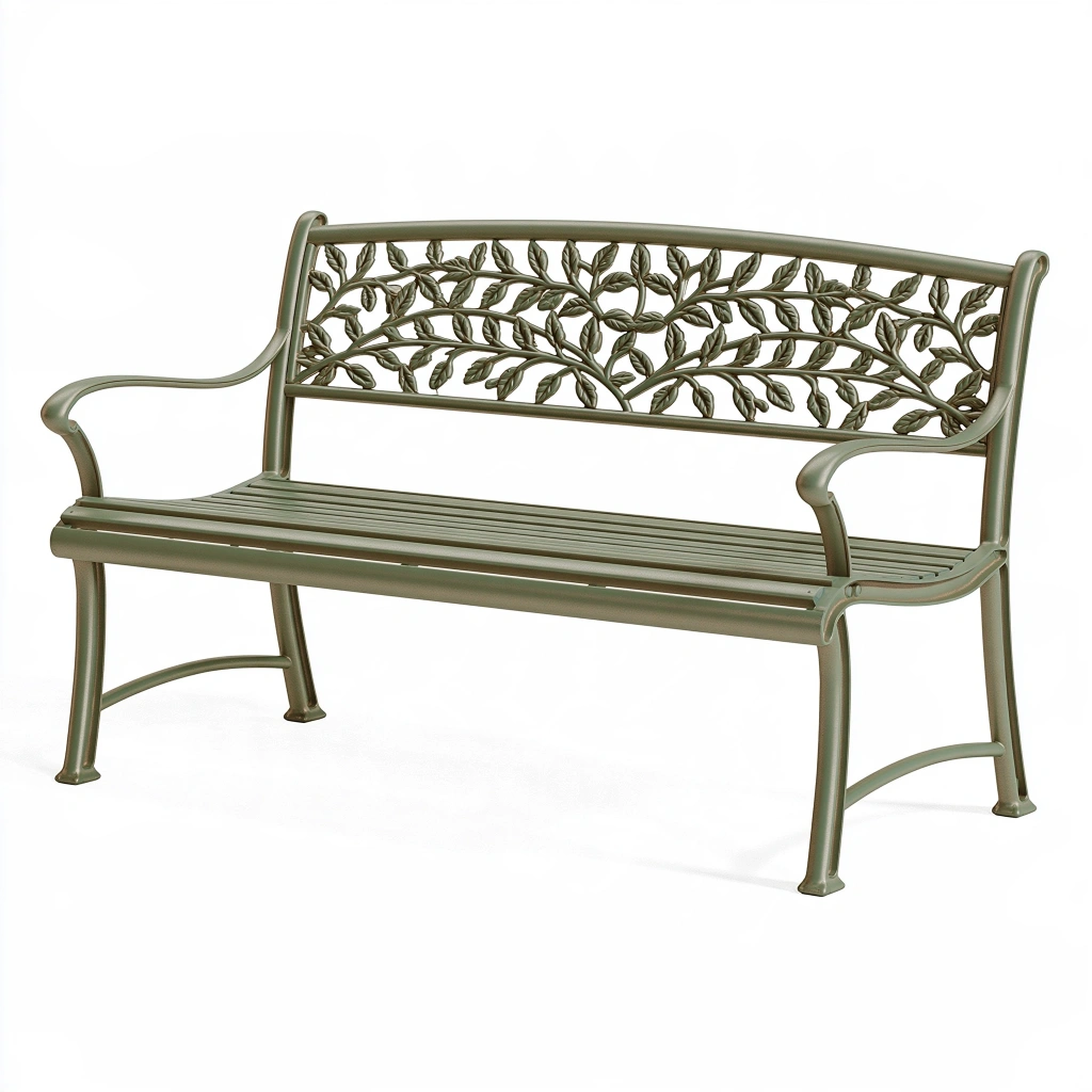 Ławka ogrodowa 122 x 60 x 88 cm metalowa oliwkowozielona z dekoracyjnym oparciem