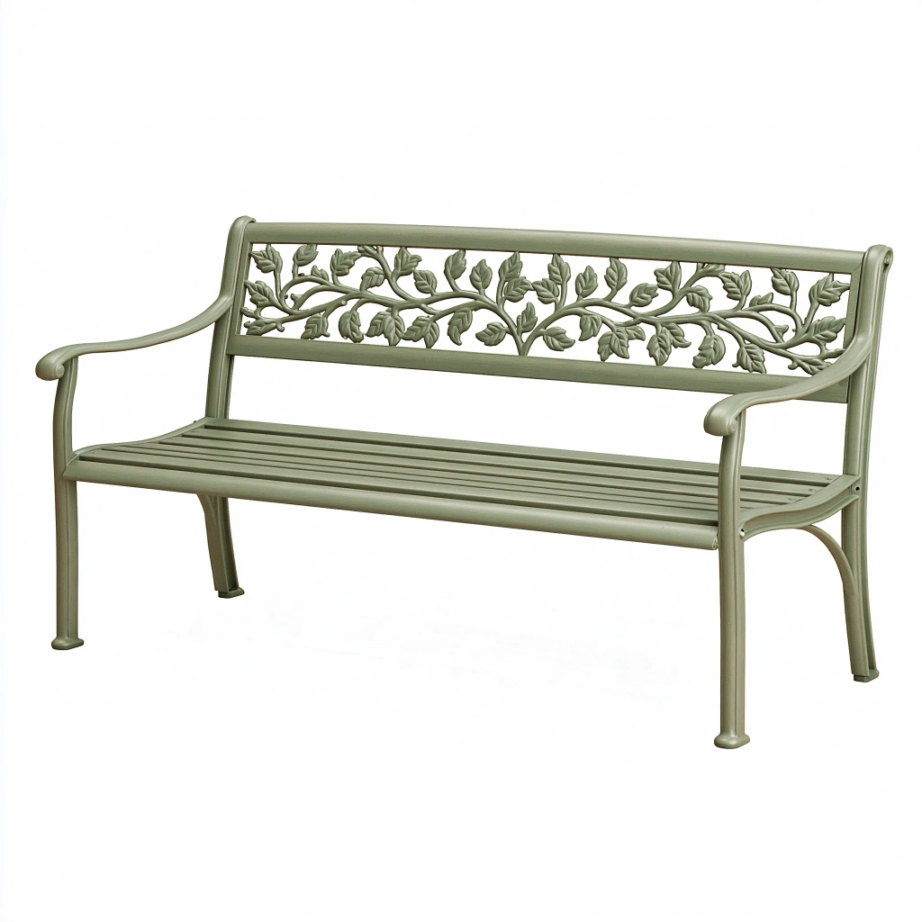 Ławka ogrodowa 125 x 60 x 88 cm metalowa zielona z oparciem w stylu klasycznym