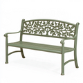 Ławka ogrodowa 122 x 61 x 89 cm metalowa zielona z oparciem liściastym