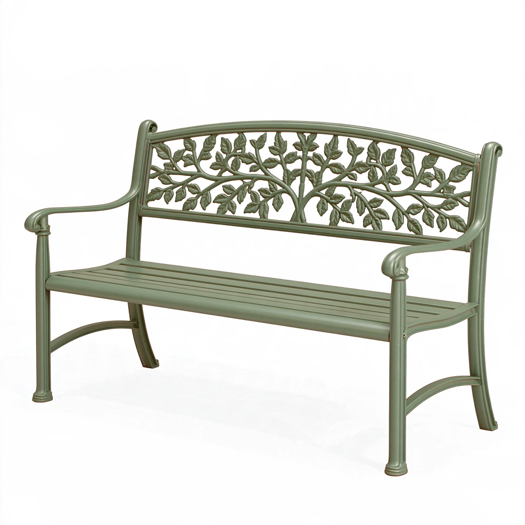 Ławka ogrodowa 122 x 61 x 89 cm metalowa zielona z oparciem liściastym