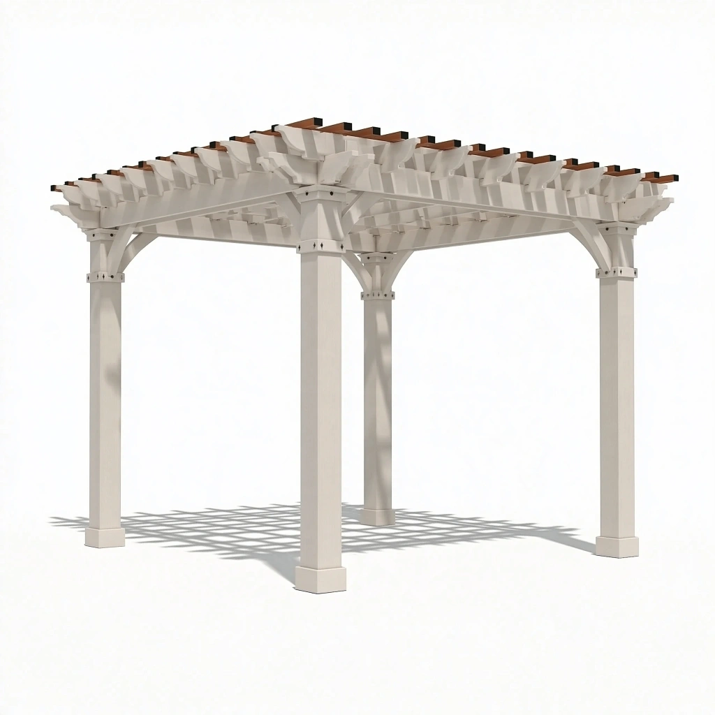 Pergola ogrodowa 300 x 300 x 240 cm z drewna biała - ażurowe zadaszenie