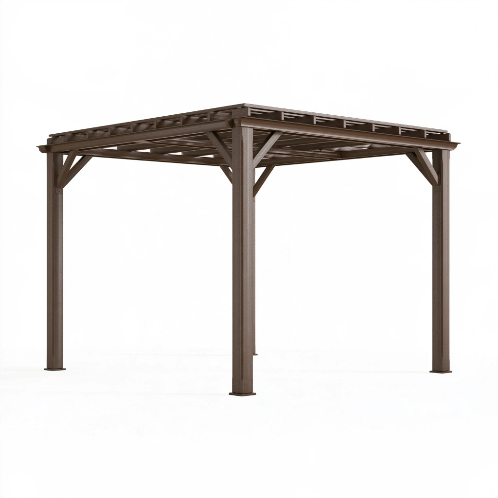 Pergola ogrodowa 300 x 300 x 230 cm aluminiowa brązowa - konstrukcja z ażurowym dachem