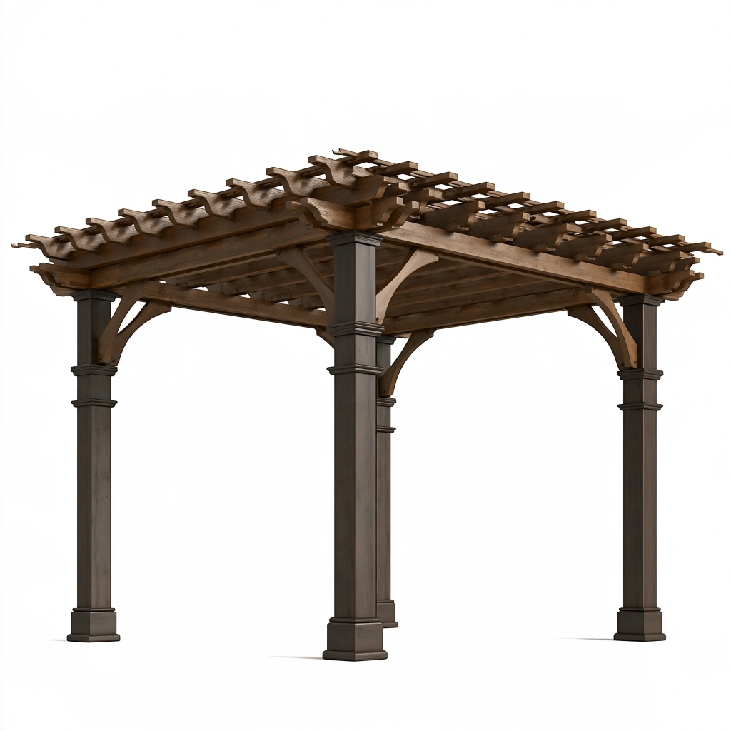 Pergola ogrodowa 300 x 300 x 250 cm z drewna brązowo-antracytowa ażurowa