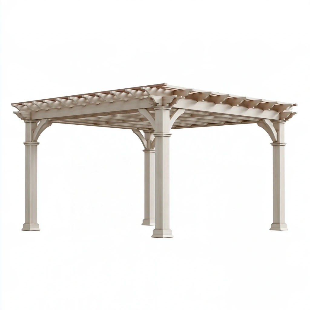 Pergola ogrodowa 400 x 300 x 250 cm z drewna beżowa klasyczna z ażurowym dachem