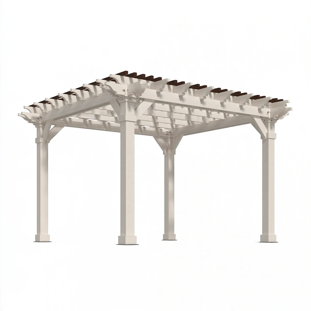 Pergola ogrodowa 360 x 360 x 250 cm drewniana biała brązowa do tarasu klasyczna ażurowa